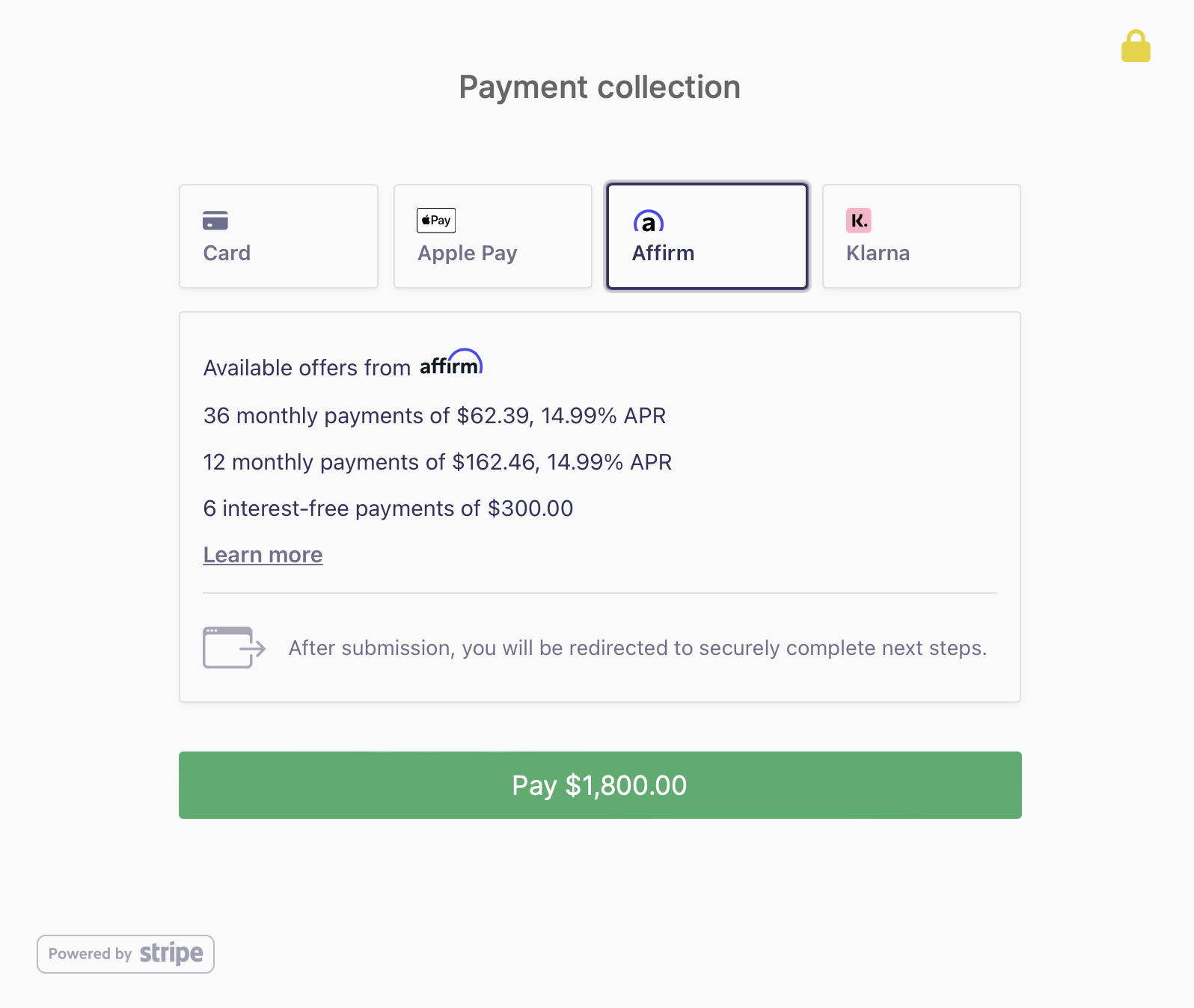 Example View of Checkout Financing