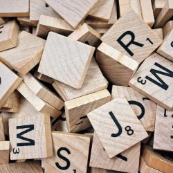 A collection of scrabble letters.